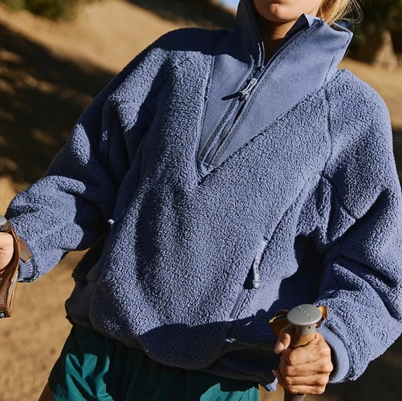 Free People NWT Movement Fleece Sweatshirt 1/2 Zipper Pullover Blue Grey size L - Picture 2 of 5